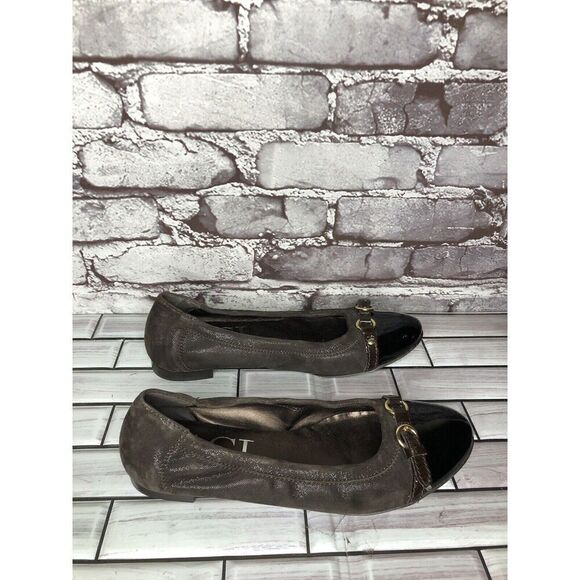 AGL Brown Suede Leather Cap Toe Strap Slip On Ballet Shoes Women Sz 38EU/7.5M US - Picture 1 of 16
